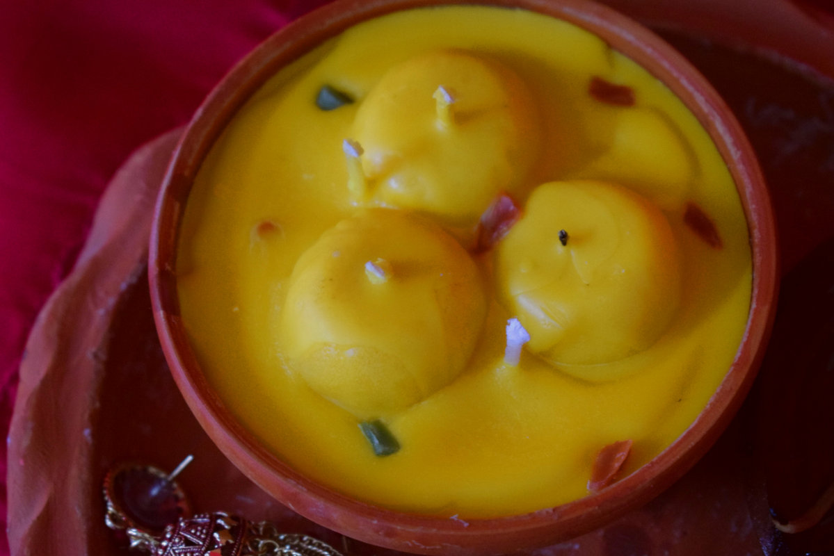 Diwali Special Rasmalai Candle Handmade Terracotta Bowl Eco Friendly